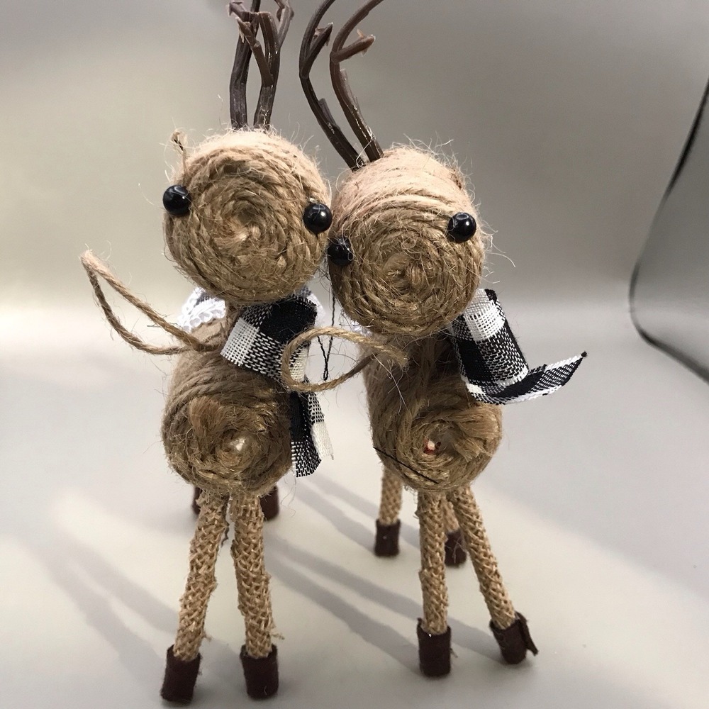 Christmas Reindeer Made Of Jute With Plaid Scarf Distributed By‎ Menards 7"